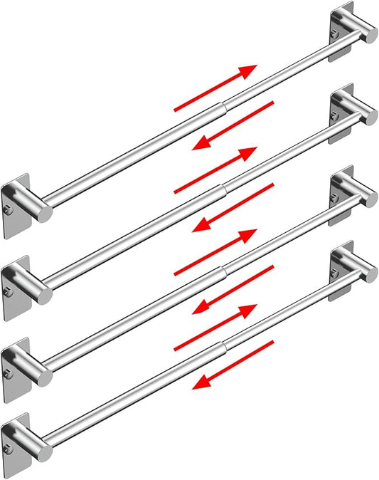 Towel Bar, 14inch to 25inch Adjustable Towel Holder Rod, Self Adhesive Wall Mounted Hand or Body Towel Rack for Bathroom Kitchen, Stainless Steel Organizer Single Bar (Chrome, 4 Pack)