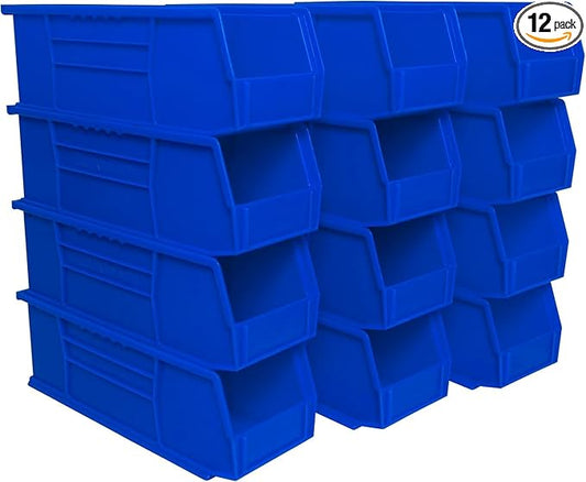 Akro-Mils 30234 AkroBins Plastic Storage Bins, 15"x5"x5", Blue, 12-Pack | Space-Saving Stackable Bins for Garage, Pantry, Craft Organization