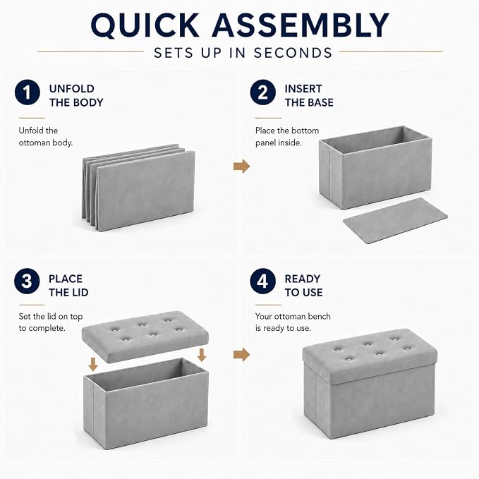 ALASDO 30 Inch Folding Storage Ottoman Bench with Hidden Storage, Velvet Storage Ottoman Foot Rest Stool, End of Bed Bench for Bedroom, Living Room, Entryway and Closet, Dark Gray