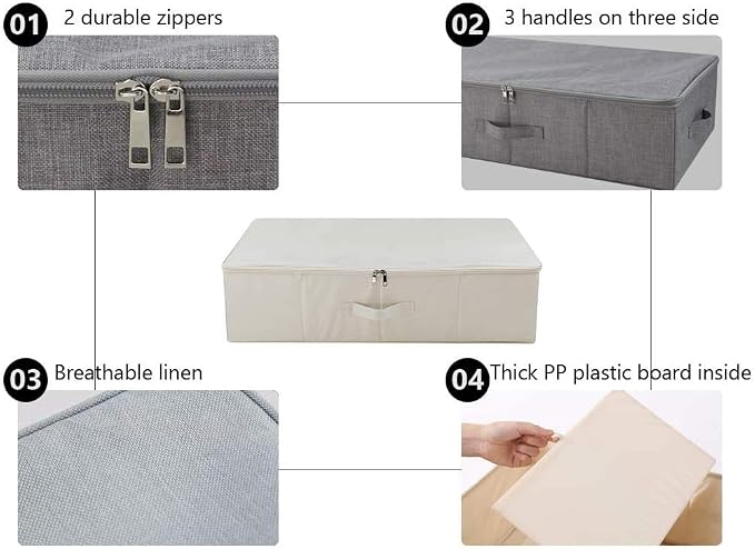2pcs Clothing Shoes Bedding Lidded Storage Baskets for Underbed Organizer | folding design, shleves/closet/wardrobe organizer, sturdy boards inside, carrying handles around, stackable, space saving