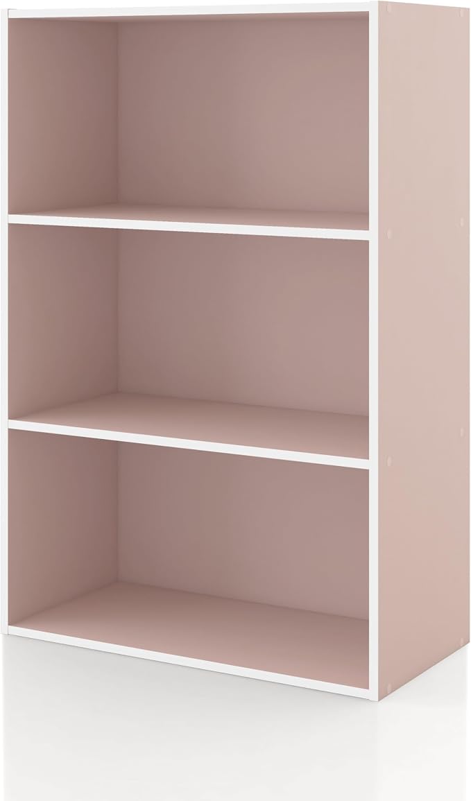 Homes: Inside + Out Apexa 3-Tier Cube Storage Organizer Shelves, Stackable Wood Bookcase Fits Cubby Bins for Organization, Dorm Teen Room Decor & Home Office, Light Pink