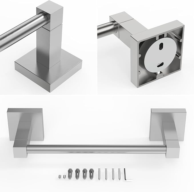 RUACQ Towel Bar, 9" Towel Racks for Bathroom Wall Mounted, Brushed Nickel | Hand Towel Holder, Total Length 10.8 Inch Single Towel Rod, 304 Stainless Steel, Rustproof, Square Base, Heavy Duty, Modern