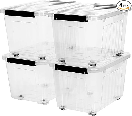 Citylife 54 Quart Large Clear Plastic Storage Bins with Lids 4-Pack | Stackable, Secure Latching Lids, Easy Find, Clothes Storage Bins for Closet Bedroom Garage
