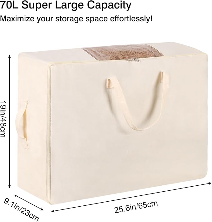 Comforter Storage Bags 70L Canvas Closet Organizer Clothes Container 4 Pack