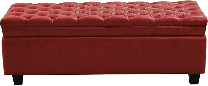 WUTUTUEE 50" Faux Leather Storage Ottoman Bench, End of Bed Upholstered Rectangle Storage Ottoman Tufted Living Room Bedroom Bench with Safety Hinge, Solid Wood Legs, Loads 500 lb(Red)