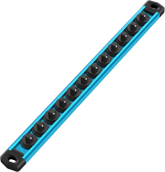 WORKPRO Magnetic Socket Organizer, Heavy Duty 1/4-Inch Drive Socket Rail | 1 Piece Socket Holder with 12 Spots, Aluminum Alloy, Rotatable & Movable Clips, Efficient Organization
