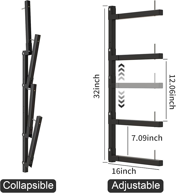 Lumber Storage Rack, Upgrade Cantilever Folding Lumber Rack Wall Mount, Metal 8 Level 32 Inch Plywood Scrap Wood Storage Rack