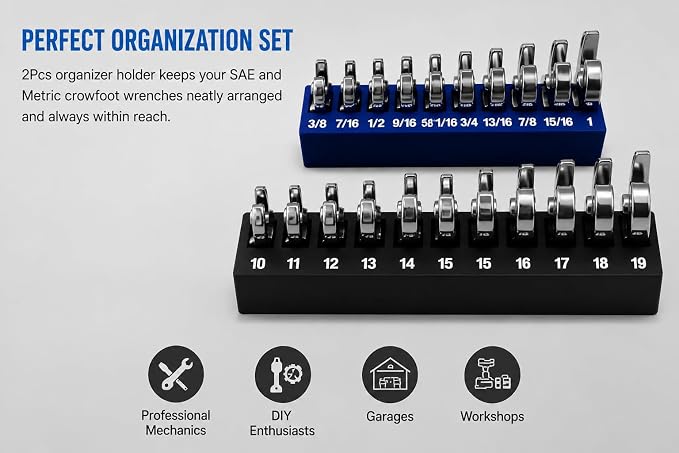 Magnetic Tool Organizer Holder for Crowfoot Wrench Sets, Compatible with ICON SAE & Metric, Toolbox Storage Rack, 2Pcs