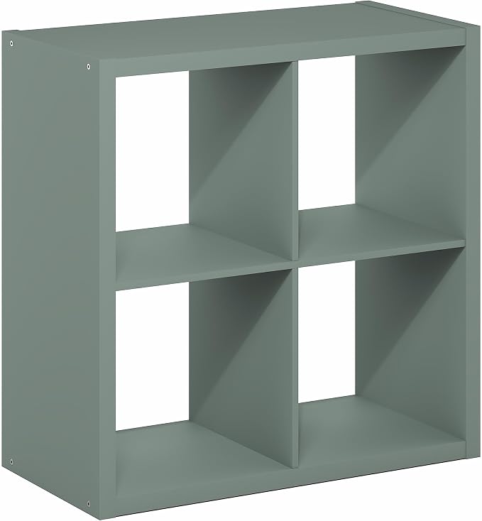 Furinno Cubicle 4-Cube Book Shelf, Extra Thick Frame Bookshelf, Light Grey | 14.6" x 30" x 30", Reversible Bookcase with Open Back, for Living Room, Bedroom, Home Office