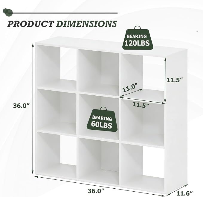 9 Cube Storage Organizer, Reversible Bookcase Shelf | Open Cube Bookshelf, Large Modern Storage for Living Room, Bedroom & Office, White