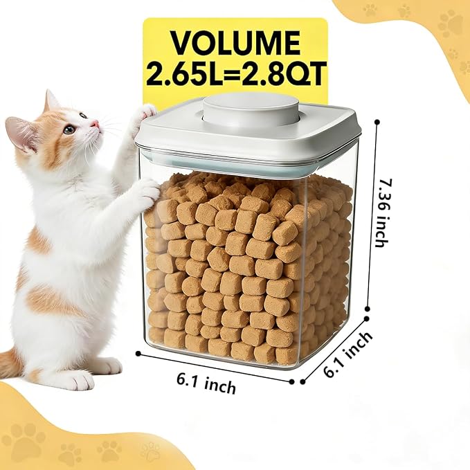 2 Pack Airtight Dog Food Storage Containers, 2.8 QT Each, One-Touch Pop Lids, BPA-Free | Clear Stackable Canisters for Pet Food & Cat Treats