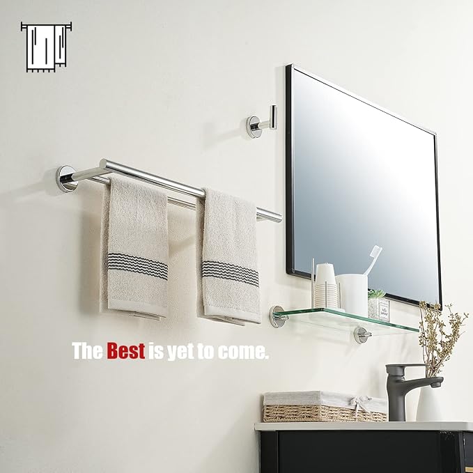 JQK Double Towel Bar Chrome, 20.5 Inch 304 Stainless Steel Thicken 0.8mm Towel Rack Bathroom, Towel Holder Polished Steel Wall Mount, Useable Length 18 Inch 2 Pack, TB100L18-CH-P2