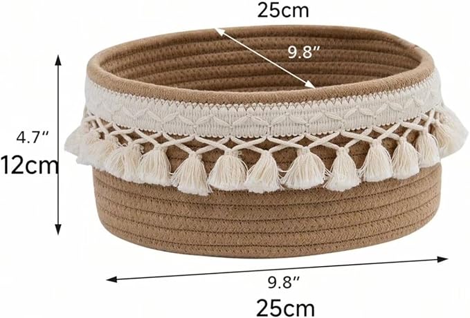 predolo Sundries Storage Basket Rope Handwoven Decorative Organizer Multipurpose Basket Suitable for Living Room Bedside Table Pantry, L 25cmx25cmx12cm