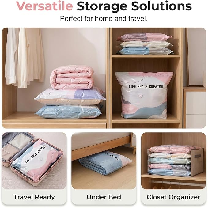 No-Pump Vacuum Storage Bags, Upgraded 3D Vacuum Storage Bags, Portable Large Clothes Compression Bags for Household Use, Convenient Cube Storage Bag for Clothes, Comforters, Blankets (5, 19.6*27.5in)