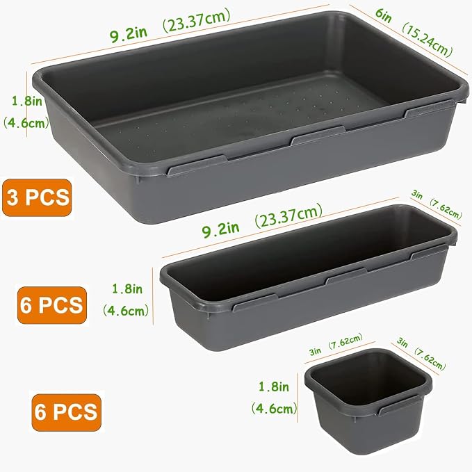 Kutesna 15PCS Interlocking Drawer Organizer, Plastic Desk Organizers Set | 3-Size Versatile Storage Bins,BPA-free, Non-slip, Fits Any Drawer for Cosmetics, Bathroom, Tools, Kitchen and Office