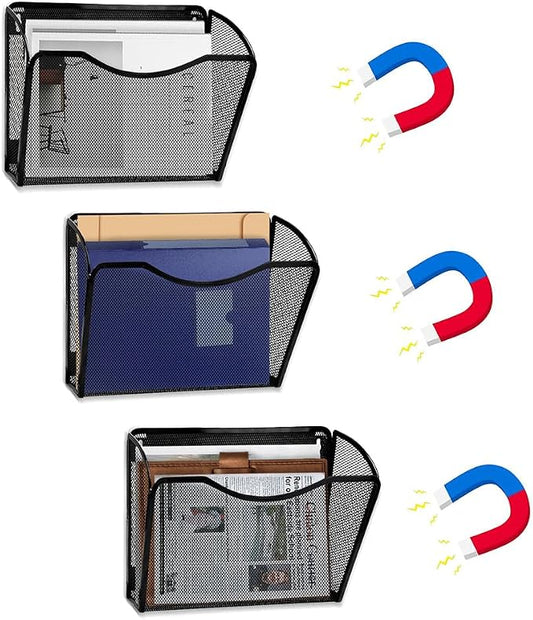 LEOSTEP Magnetic File Holder,No Drilling Installation Magnetic File Folder Holder, Magnetic Mail Holder File Organizer for Refrigerat,Whiteboard,Office