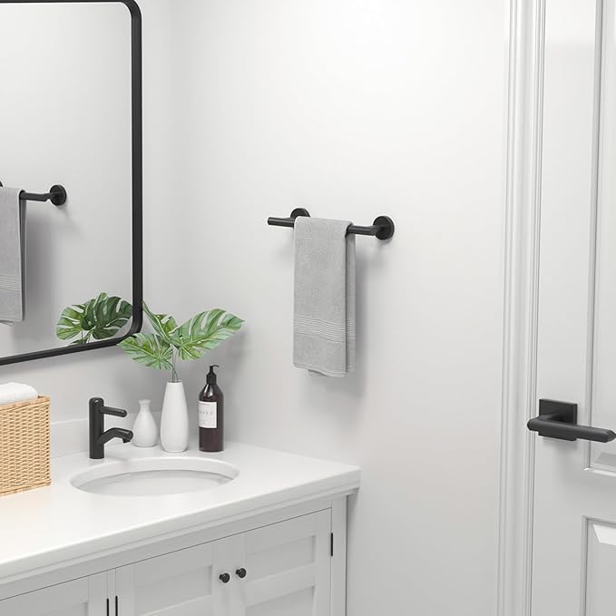 USHOWER Matte Black Hand Towel Bar, 9-Inch Towel Racks for Bathroom | Thicken SUS304 Stainless Steel Towel Rod, Towel Holder Wall-Mounted, Modern Home Decor (Total Length 11-Inch)