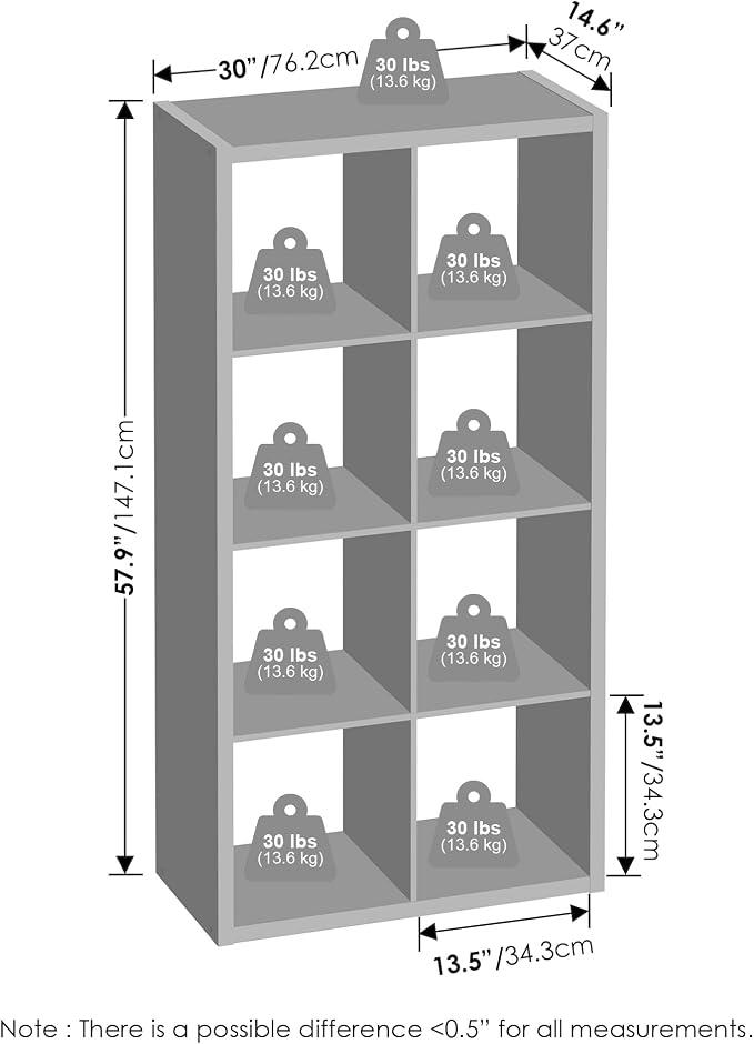 Furinno Simple 8-Cube Storage Organizer, Display Shelf, Dark Oak | Extra Thick Frame, Open Back Shelving Unit, Storage Shelves, for Organization and Storage, Living Room, Home Office