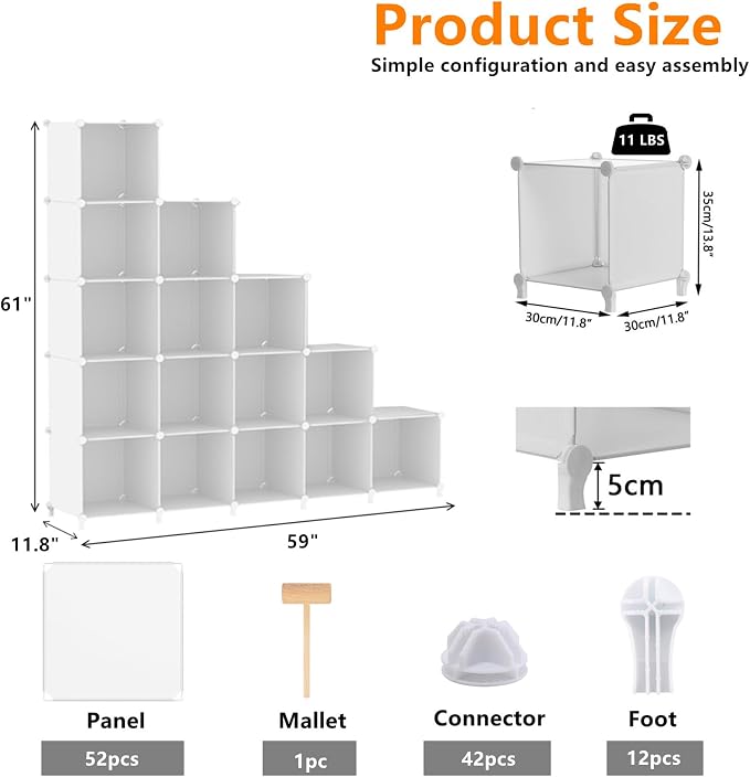 AWTATOS Cube Storage Organizer, 16 Cube Closet Organizer, White | Stackable Storage Cube Shelves, DIY Portable Closet Clothes Organizer, Plastic Shelving for Bedroom, Wardrobe, Bathroom