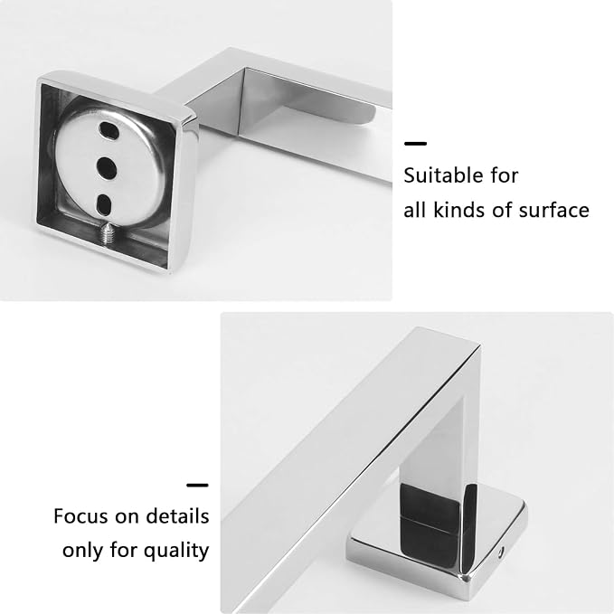 NearMoon Towel Bar, Bath Accessories Premium Thicken Stainless Steel Square Shower Towel Rack for Bathroom, Towel Holder Wall Mounted (1 Pack, Chrome Finish, 16 Inch)