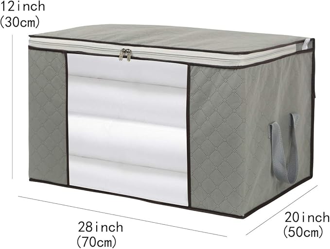 Szxc 4 Pack Foldable Large Storage Bags for Comforter Quilt Blanket Clothes | 28 x 20 x 12 inch with Clear Window & Handles,Easy to Fit King Size Comforter Set ,Closet Under Bed Organizer