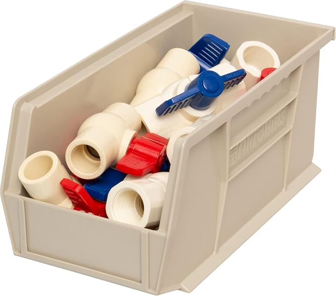 Akro-Mils 30230 AkroBins Plastic Storage Bins, 11"x5"x5", Stone, 12-Pack | Space-Saving Stackable Bins for Garage, Pantry, Craft Organization