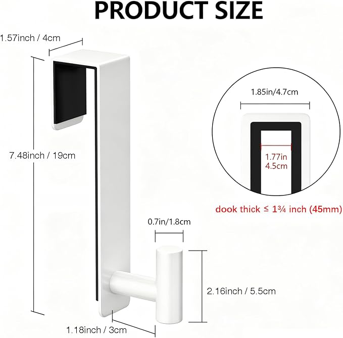 WUIVIUT Over Door Hooks, Metal Hooks Organizer for Hanging, Over The Door Storage Rack for Robe,Towel Holder for Clothes (White, T Shape 2 Pack, Fits 1-3/4'' Thick)