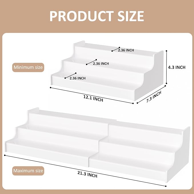 Sezanrpt Expandable Spice Rack Cabinet Organizer 3 Tier, White Kitchen Counter Display Shelf, Seasoning Organizer for Cabinet, Moisture Resistant