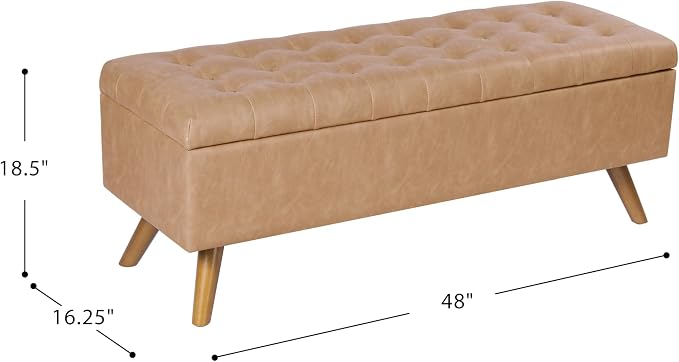 HomePop 48" Modern Tufted Storage Bench - Sand Faux Leather