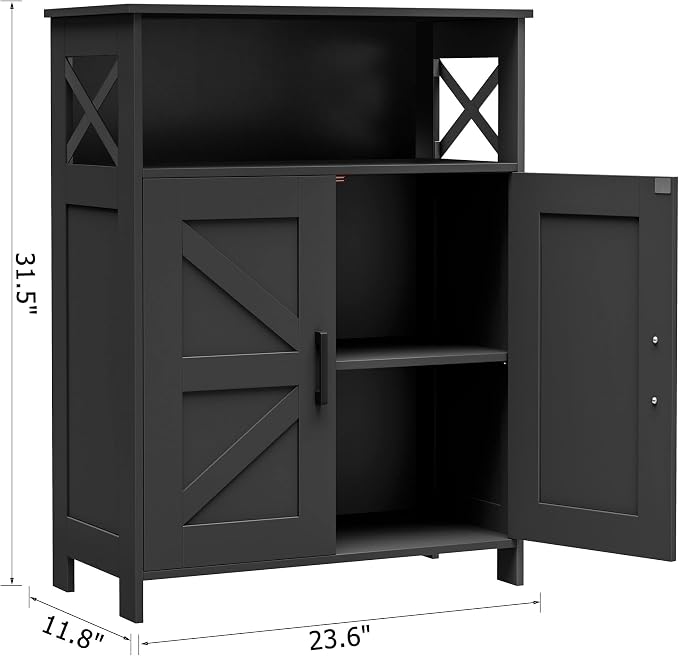 Homhedy Farmhouse Bathroom Storage Cabinet with Doors, Small Floor Cabinet | Toilet Paper Cabinet with Adjustable Shelf, Freestanding Storage Cabinet for Kitchen/Laundry/Living Room, 24"W, Black
