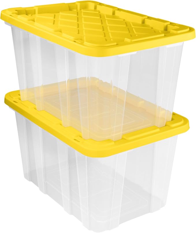 Sterilite Industrial Storage Box with Lids for Garage, 27 Gallon, 12-Pack | Heavy-Duty and Stackable Utility Box Containers for Home, Office, and Basement Organization, Yellow