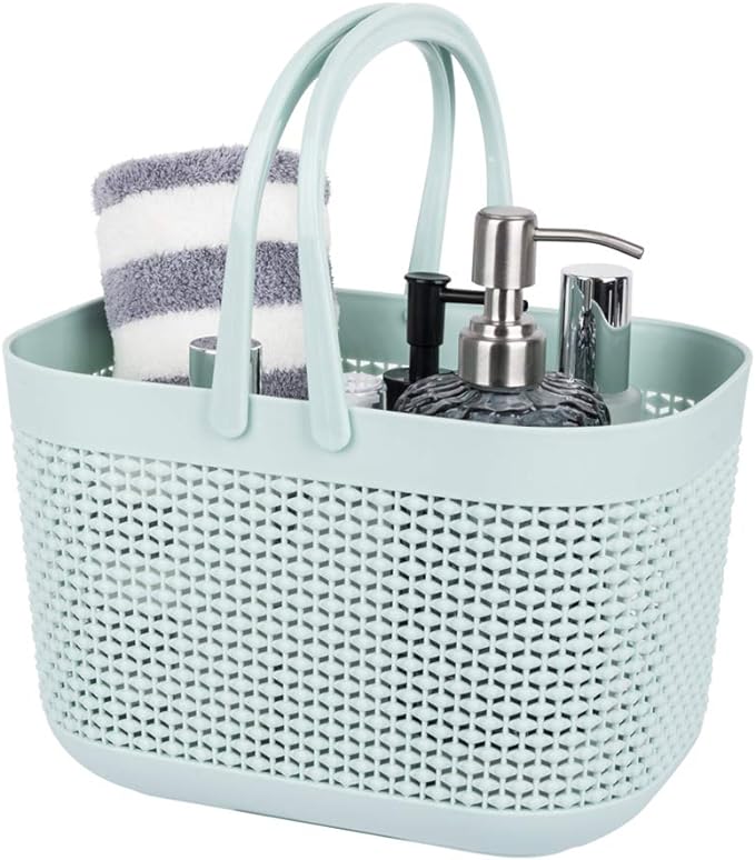Plastic Portable Shower Caddy Basket, Storage Organizer with Handle, Blue | Bottom Drain Holes, Keep Dry, Sturdy and Durable, Easy to Carry for Bathroom, Kitchen, Dorm Room, RV, College