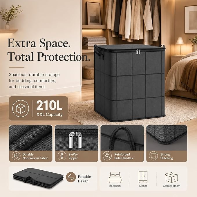 2027 New Thickened XXL Foldable Storage Bag With Reinforced Handles，L*1 | Large Capacity Zippered Fabric Organizer for Bedding & Clothes, Foldable Blanket Bag with Reinforced Handles