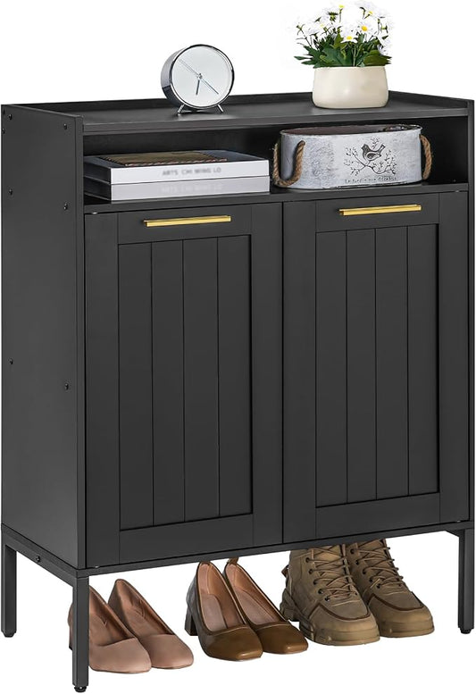 HOOBRO Shoe Cabinet, 6-Tier Shoe Storage Cabinet, Shoe Organizer Cabinet with Adjustable Shelves, Shoe Cabinet Storage with Doors, Shoes Rack Organizer Cabinet for Entryway, Hallway, Black BK15SC01