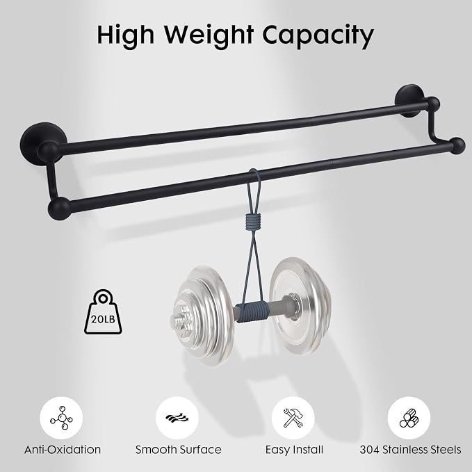 Antique 24 Inch Bathroom Double Towel Bar Matte Black,Towel Racks for Bathroom Wall Mounted,Bathroom Towel Holder Black,Two Towel Rod Hanger for Hotel