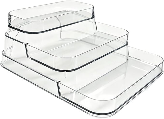 3-Tier Spice Rack, Clear PET Kitchen Storage | No assembly needed, for countertop, cabinet, bathroom. Holds spices, vitamins, cosmetics. BPA-free, easy clean