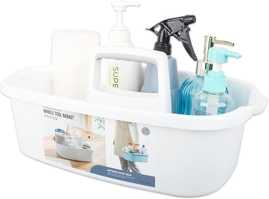 Large Cleaning Supplies Caddy Portable Shower Caddy Basket White | Sturdy Supply Organizer with Handle Plastic Bucket Tool Storage for Bathroom Bedroom Kitchen Garden College Dorm Essentials