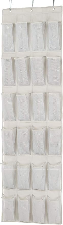 Amazon Basics 24 Medium Mesh Pocket Over-the-Door Hanging Shoe Organizer, Space Saving Shoe Storage, Light Grey | Over-the-Door