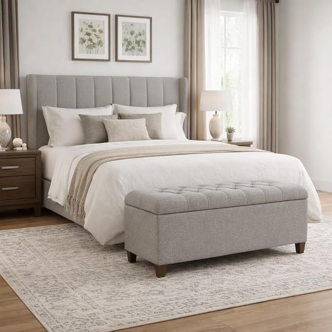 HomePop Ainsley 40" Storage Ottoman Bench - Gray Fabric