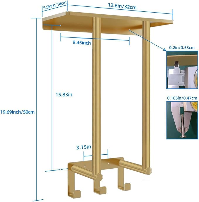 Gold Towel Rack with Shelf, Bethom Bath Towel Storage for Bathroom | Stainless Steel 3 Hooks Towel Racks for Small Bathroom Wall Mounted