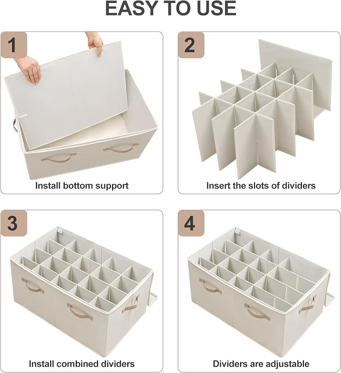 Shoe Organizer for Closet, Foldable Shoe Box with Adjustable Dividers and Clear Cover, Space Saving Shoe Storage Organizer Cabinet with Reinforced Handles, Fits 20 Pairs, Beige TP10Y