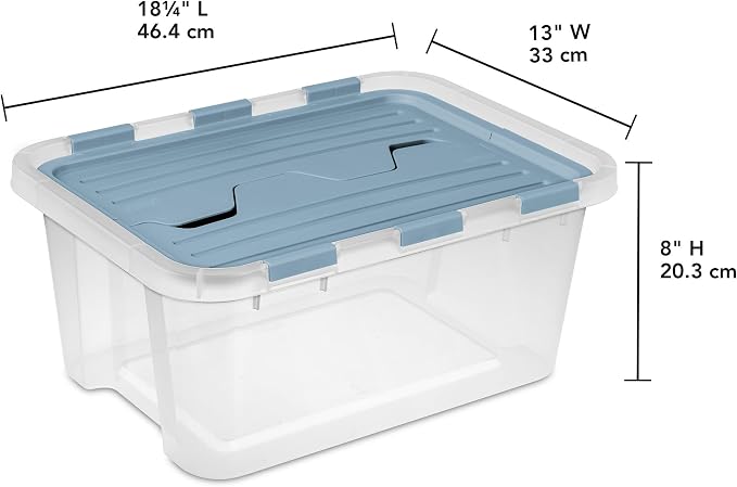 Sterilite Hinged Lid Storage Box Plastic Container, 20 Quart, 6-Pack | Washed Blue - Home Organizer Tote for Storing Shoes, Crafts, Clothing, or Decor