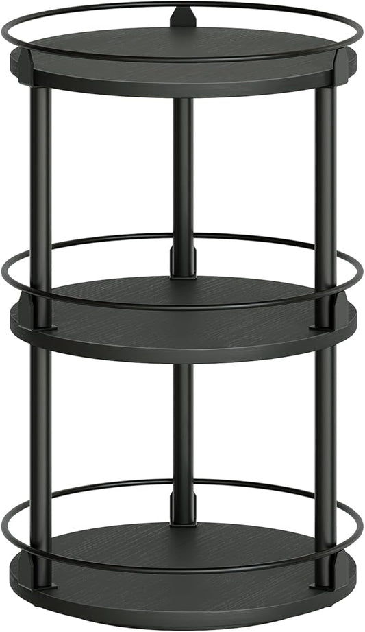 YATINEY 3-Tier Lazy Susan Organizer, Rotating Spice Rack, Spinning Organizer, Industrial Turntable Spice Rack Organizer for Cabinet, Kitchen Countertop, Pantry, Black SR23BK