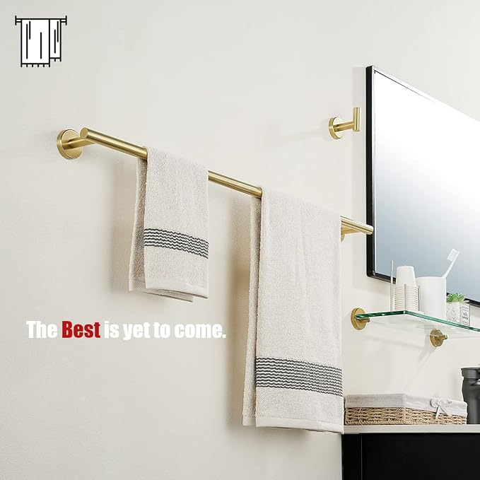 JQK Gold Towel Bar, 33 Inch 304 Stainless Steel Thicken 0.8mm Towel Rack Bathroom, Towel Holder Brushed Golden Wall Mount, Useable Length 30 Inch 2 Pack, TB110L30-BG-P2