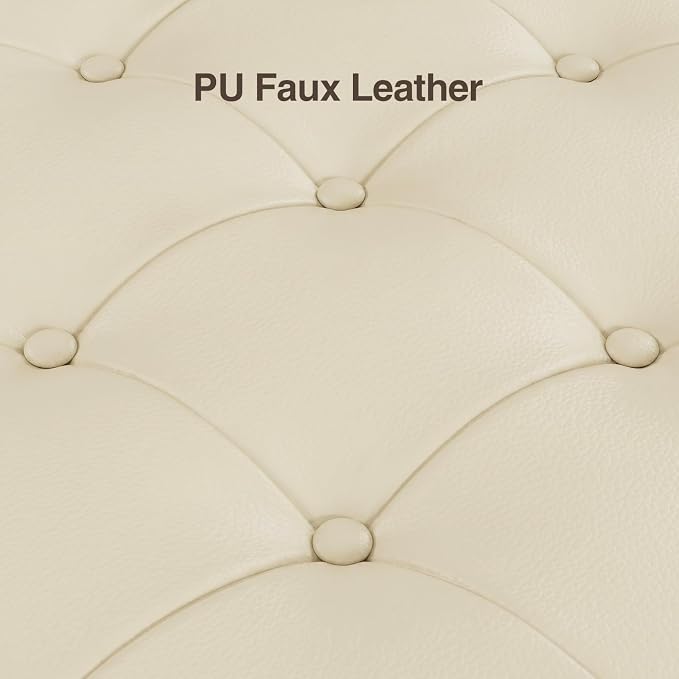 60" Storage Ottoman Bench, Faux Leather Upholstered Bed Bench with Tufted Buttons and Nailhead Trim, Large Ottoman with Storage for King Size End of Bed, Bedroom, Entryway, Hallway (Cream White)