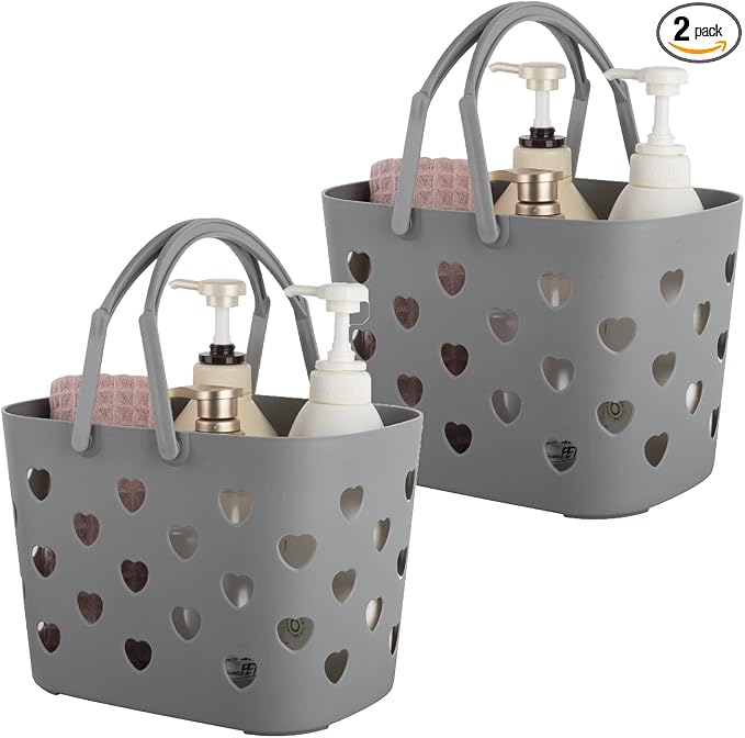Portable Shower Caddy with handle Plastic Shower Basket, 2 Pack, Grey | Bathroom Caddy Storage Tote Cleaning Supply Caddy for College Dorm, Kitchen, Pantry, Garage