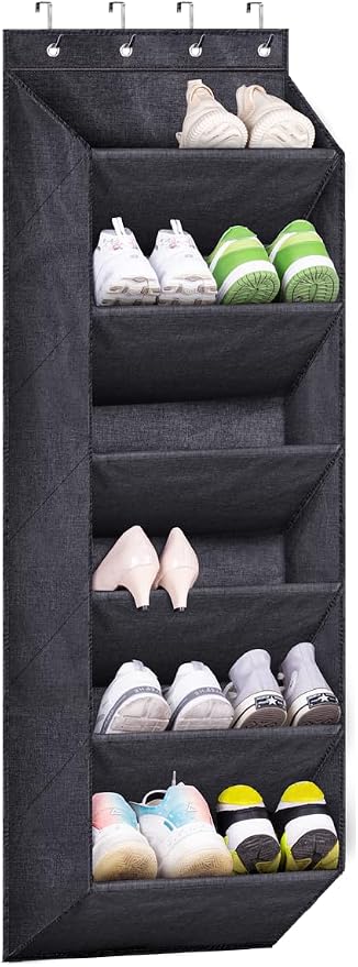 SLEEPING LAMB Over The Door Shoe Organizer for Closet with Large Deep Pockets, Narrow Shoe Rack for Door Hanging Boots Storage, Black