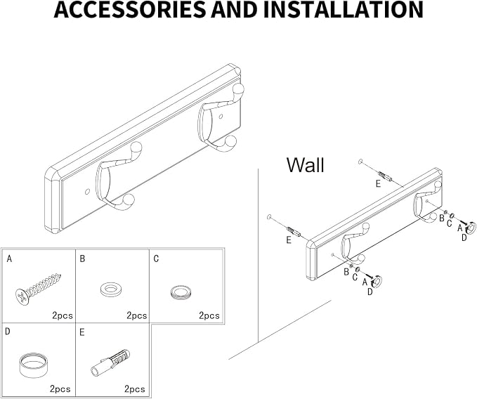 Badiano Wooden Coat Rack, Wall-Mounted Organizer for Closet, Entryway, Hallway, Foyer, Bedroom, Heavy Duty Double Hooks for Hanging Towels, Bags, Hats, Jackets, Key (WhiteBlack, 2 Hooks)