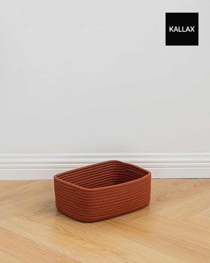 KALLAX Small Woven Storage Basket for Organizing, 12 x 8 x 4.5 inch, 3 Pack | Shelf baskets for closet organization, toy storage and home decor, Perfect as empty gift baskets for holidays, Rust Red