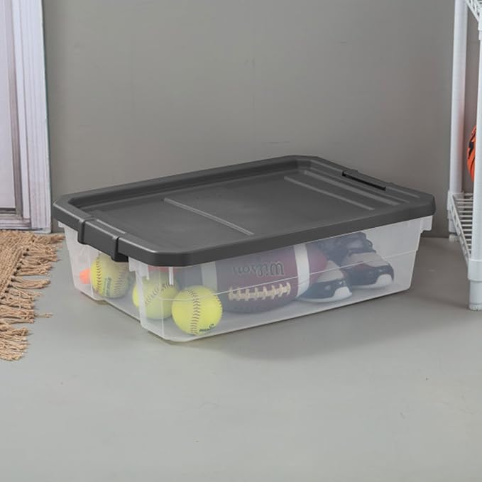 Sterilite 12-Pack Modular Stacker Box, Durable Clear Plastic Storage Bins with Latching Lids, 40 Quart - Stackable Organizing Container Boxes for Closet, Bathroom, and Office